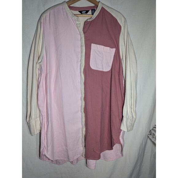 Lands End Womens Color Block Button Down Flannel Shirt Sz 1x 16-18 Pockets - Picture 1 of 5